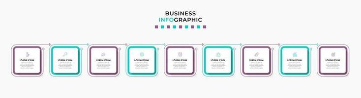 Plantilla de negocio de diseño infográfico con iconos y 9 opciones o pasos. vector