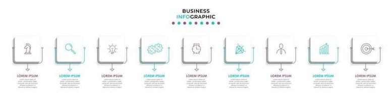 Plantilla de negocio de diseño infográfico con iconos y 9 opciones o pasos. vector