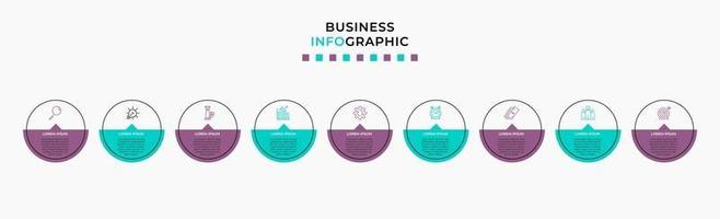 Plantilla de negocio de diseño infográfico con iconos y 9 opciones o pasos. vector