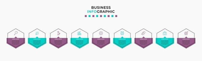 Plantilla de negocio de diseño infográfico con iconos y 9 opciones o pasos. vector