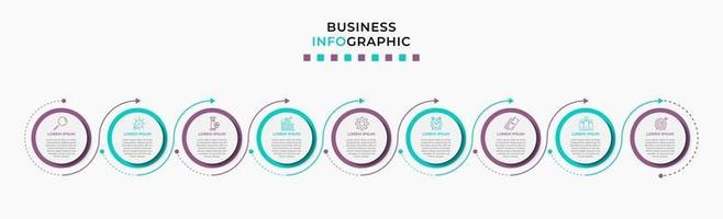 Plantilla de negocio de diseño infográfico con iconos y 9 opciones o pasos. vector