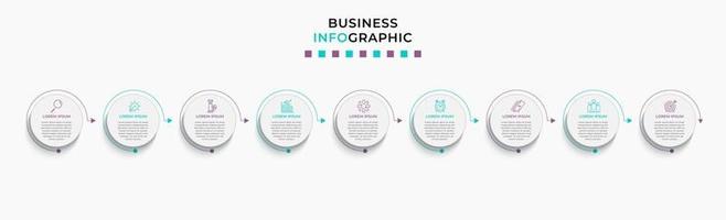 Plantilla de negocio de diseño infográfico con iconos y 9 opciones o pasos. vector