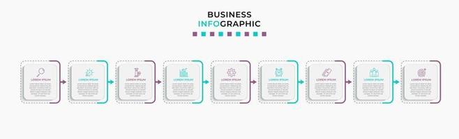 Plantilla de negocio de diseño infográfico con iconos y 9 opciones o pasos. vector