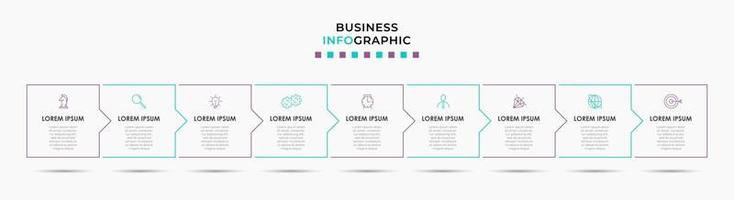 Plantilla de negocio de diseño infográfico con iconos y 9 opciones o pasos. vector