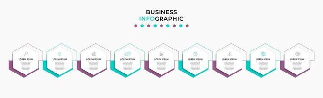 Plantilla de negocio de diseño infográfico con iconos y 9 opciones o pasos. vector