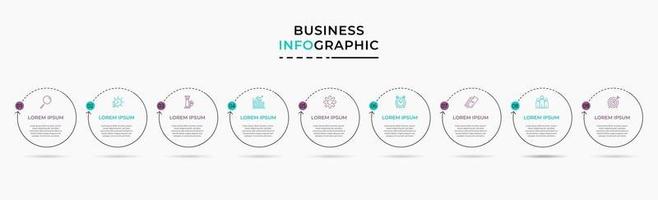 Plantilla de negocio de diseño infográfico con iconos y 9 opciones o pasos. vector