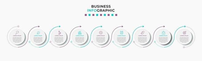 Plantilla de negocio de diseño infográfico con iconos y 9 opciones o pasos. vector