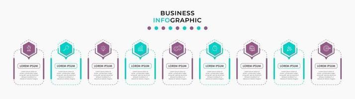 Plantilla de negocio de diseño infográfico con iconos y 9 opciones o pasos. vector