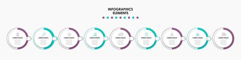 Plantilla de negocio de diseño infográfico con iconos y 9 opciones o pasos. vector