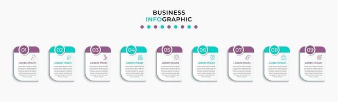 Plantilla de negocio de diseño infográfico con iconos y 9 opciones o pasos. vector