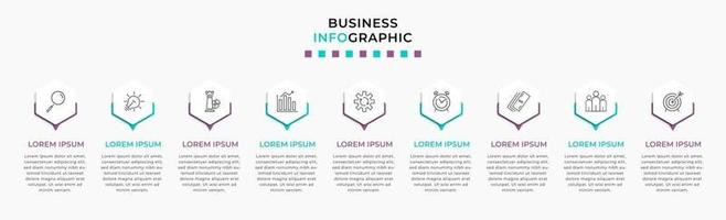 Plantilla de negocio de diseño infográfico con iconos y 9 opciones o pasos. vector