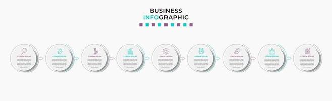 Plantilla de negocio de diseño infográfico con iconos y 9 opciones o pasos. vector