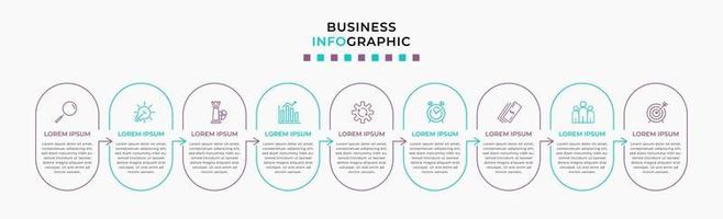 Plantilla de negocio de diseño infográfico con iconos y 9 opciones o pasos. vector