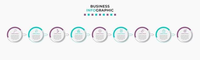 Plantilla de negocio de diseño infográfico con iconos y 9 opciones o pasos. vector