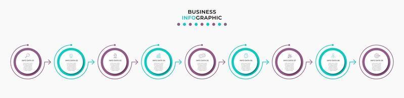 Plantilla de negocio de diseño infográfico con iconos y 9 opciones o pasos. vector