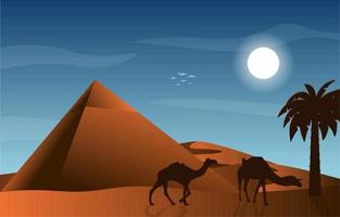 pirámide desierto musulmán viaje camello cultura islámica ilustración vector