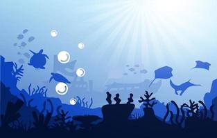 Sunken Ship Wildlife Sea Animals Ocean Underwater Aquatic Illustration vector