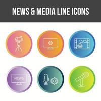 conjunto de iconos de vector de noticias y medios únicos