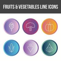 conjunto único de iconos vectoriales de frutas y verduras vector