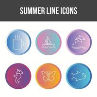 conjunto de iconos de vector de línea de verano único