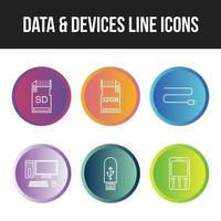 conjunto de iconos de vector de dispositivos y datos únicos