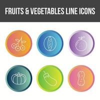 conjunto único de iconos vectoriales de frutas y verduras vector