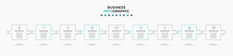 Plantilla de negocio de diseño infográfico con iconos y 9 opciones o pasos. vector