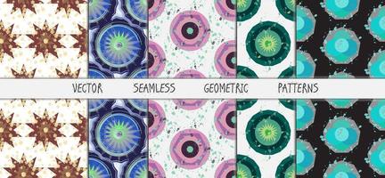 Grunge colorful geometric seamless patterns set vector