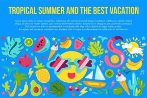 Ilustración de vector de verano tropical colorido lindo