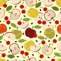 Colorful cute apple with cherry seamless pattern vector