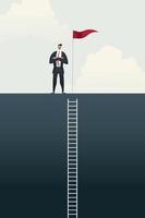 Business people with flag on standing on bar chart top over of goals. vector