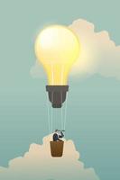 Businessman searching for opportunities on bulb lamp balloon. vector