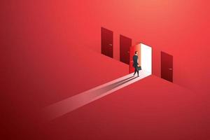 Businessman walking open door of choice path to goal. vector