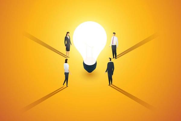 A group of business people brainstorm inspiration idea creativity.