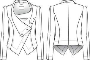 Ilustración técnica de chaqueta de cuero de moda. dibujo plano editable