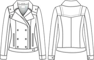 Zipup Bomber leather jacket technical fashion illustration with fur  shearing oversized long sleeves pockets Flat coat template front back  white grey color style Women men unisex top CAD mockup Stock Vector Image