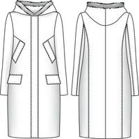 Wool Coat technical illustration. Outwear flat fashion sketch vector