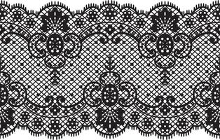 Black seamless lace pattern with rose on transparent background