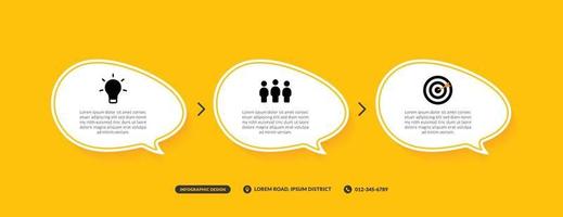 3 steps infographic template, Speech bubbles business workflow concept