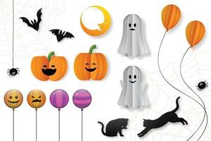 elementos decorativos de halloween en estilo de corte de papel, ilustración vectorial. vector