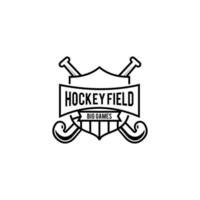 Ilustración de diseño de icono de logotipo de línea de escudo de campo de hockey vector