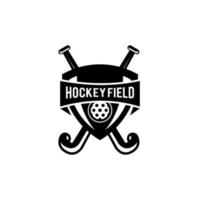 Ilustración de diseño de icono de logotipo de escudo de campo de hockey vector