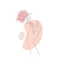 dibujo lineal mano sosteniendo una flor