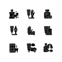 First aid bag black glyph icons set on white space vector