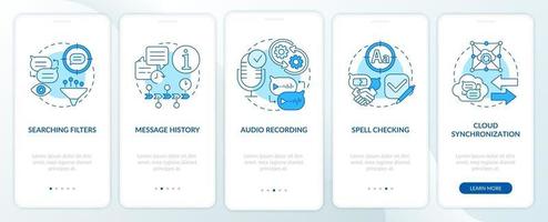 Best messaging feature blue onboarding mobile app page screen vector