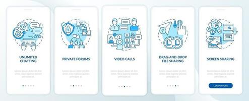 Business messaging option blue onboarding mobile app page screen vector