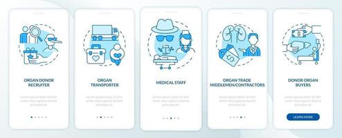 Organ trafficking blue onboarding mobile app page screen vector