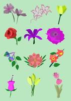 conjunto de elementos florales planos vector