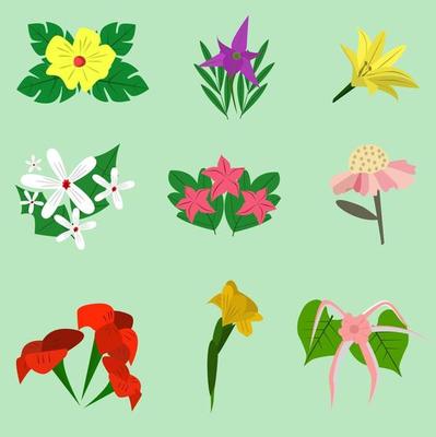 Set of flat floral elements