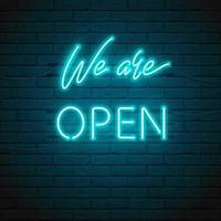 We are open lettering with bright glowing neon vector